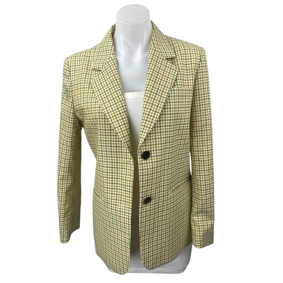 oh L 100% Wool Multicolor Plaid Check Button Long Sleeve Blazer Coat Jacket Sz S - Picture 1 of 4